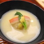 味 ふくしま - 2品目　海老芋の白味噌仕立て　辛子を溶いていただきましたが、体があたたまりますね！