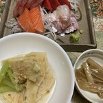 和楽居とべ - 筍煮物、うどのきんぴら、刺身盛合せ