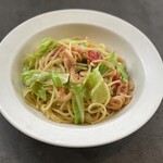 Spring cabbage and cherry shrimp peperoncino