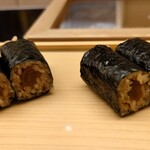 鮨おばな - 追加　干瓢巻（左：硬い干瓢、右：普通の干瓢）
