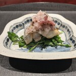 奈良 而今 - 焼物　太刀魚炭火焼きしば漬け クレソン(炭火炙り)