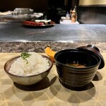 名駅 鉄板焼き 森本Ｘ Premium - ガリの炊き込みご飯＆あおさの味噌汁