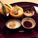 たか田八祥 - お造り・三宝柑・メジマグロ・剣先イカ