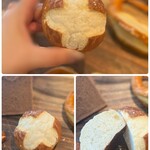Rinde - ◯変わった形のプレッツェル¥156
      …プレッツェルと同じ焼き方をしたオリジナルのパンは、まん丸でコロンとした可愛らしい形。カットしてクリームチーズを塗っていただきました♪外は香ばしさを感じ中はもっちり