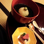 たか田八祥 - 生海苔の茶漬け・蕪甘味漬け・赤蕪・いぶりかっこ・昆布の酢締め