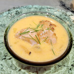 Global French Kitchen 雫 - 真鯛白子のムニエル　浅利のサフランクリームスープ