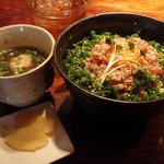 籠乃鶏 大山 - 大山とりユッケ丼ランチセット800円