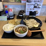 武蔵野うどんっ かみつけ製麺店 - 肉汁うどんランチセット麺少な目のきのこ天ぷら