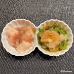 お酒と飯 たしなみ - 長芋の梅肉和えと和布蕪と滑子