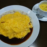 Restaurant TSUMURA - 特製オムライス（デミグラス＆キノコクリームソース）＆スープ②