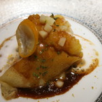 エクアトゥール - 26年2月　クレープで包んだフォアグラと柑橘類のコンフィ、バンドエピスのソース