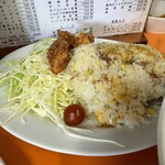 光栄軒 - ラーメンセット(小チャーハン、チキンカツ、生野菜)