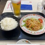 餃子の王将 - 油淋鶏＋ライス(大)＋アサヒスーパードライ 生ビール(中)