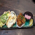 TOKYO FISHERMAN'S WHARF UOHIDE - 三種盛合せ　牡蠣ガーリックバター焼き、牡蠣グラタン、牡蠣フライ