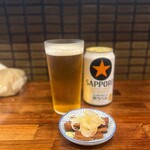奈つやの中華そば - 黒ラベル缶ビール（メンマサービス）