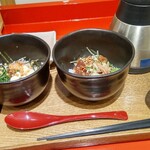 だし福 - 明太子&湯葉、漬けまぐろ ハーフ&ハーフ 味噌仕立て1300円