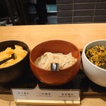 Tempura Meshi Kaneko Hannosuke - これみんな美味しすぎ　
                        いか柚子　柚子の風味が良くていかが美味しすぎる　
                        高菜明太　高菜に明太子ピリッと相性抜群の一品