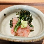 日本料理FUJI - 南蛮えび、茎ブロッコリーを素揚げしたもの