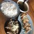 横浜ラーメン萬年家 - 料理写真:萬年屋定食@950円。餃子カリモチで美味し！全く臭くないモツとしっかり量もある白米とスープで腹パン