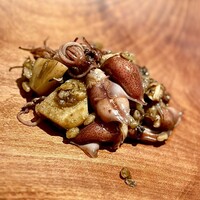 アカ - ❽蛍烏賊と筍のパエリア
                      ～濃厚な蛍烏賊の味噌が京都産のシャキシャキ食感の筍に絡みまくるパエリアは春らしいスパニッシュに仕上がっている