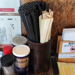 法隆 - 卓上の調味料と箸