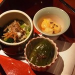 いせもん本店 - 三段弁当ランチ（神路山弁当）　一の段（小鉢三種）