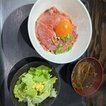 Beef sashimi and yukke rice bowl