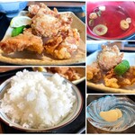 鶏鬨　新川店 - 【唐揚げ定食】鶏から６ケにごはん，お吸い物，香の物といたってシンプル。食べ応えあって，鶏唐のレベル高い。米がうまいのにびっくり！