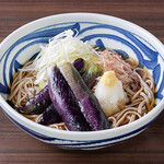 Deep fried eggplant and seasoned soba noodles