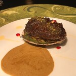 イタリアン チャイナバル村塾 - 濃厚鮑の肝ソース❤︎鮑とアスパラのXO醤炒め