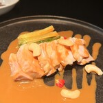 イタリアン チャイナバル村塾 - 蒸し鶏胡麻ソースには紹興酒が合う〜(〃ω〃)