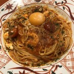 五右衛門 - 料理写真:エビとモッツァレラチーズのカルボナーラチリトマトソース