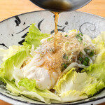 Small sardines and green onions tofu salad