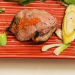 一福 - 焼き物　ネギを振り払いエキスが出る前に駆除