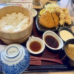 おひつごはん四六時中 - 料理写真:お昼の鶏天&さっくりメンチカツ定食980円