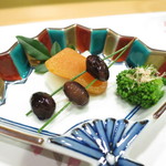 新ばし 星野 - 黒豆　からすみ　菜の花