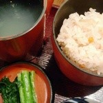 Kineya - ご飯、蕎麦湯、漬物