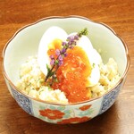 Potato salad with soft-boiled eggs