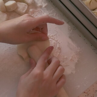 Gyoza / Dumpling are homemade, starting with the wrappers! The wrappers are made from udon flour and hand-stretched.