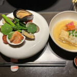 Miyukisou Hanamusubi - 春サラダ、胡麻豆腐、鯛白扇揚げなど
