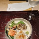 栞庵 やましろ - ひもきゅう、赤貝、カマスの炙り、平貝