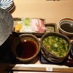 いかの墨 - 茶碗蒸し、豚肉と野菜のしゃぶしゃぶ