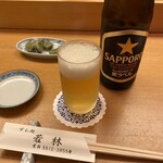 Wakabayashi - 瓶ビール　お通しのそら豆