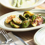 Sauteed Brussels sprouts in mustard and balsamic sauce
