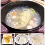 上海料理佳樹園 - かきたま汁VG。ザーサイ皿が縦置き。発想の転換というやつだね。