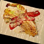 Warm Caesar salad with grilled Chinese cabbage