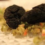 クッチーナ イタリアーナ ガッルーラ - 竹炭のパン粉で仕上げた「白子」のインパデッラ　２色の大根とラヴィゴットのサルサ