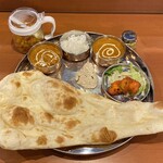 Mini Nepal Restaurant & Bar ALISHA - Ｂランチ 
                      (日替りカレー(マッシュルームとチキン)･ 
                       キーマカレー(激辛)･ナン･ライス･漬物･ 
                       パパド･チキンティッカミントソース)