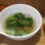 キッチン ブルー グローブ - ほうれん草と茸スープのアップ