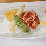 Resutoram Marin Katei - 《揚物》　海老身丈変わり揚げ　他野菜3種